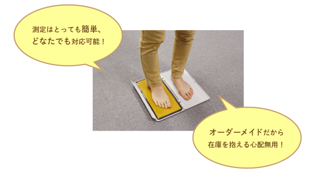 測定はとっても簡単、どなたでも対応可能！オーダーメイドだから在庫を抱える心配無用！